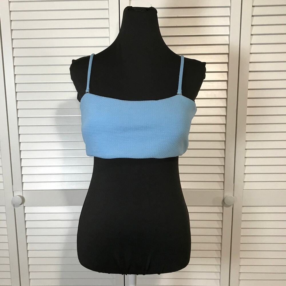 Zaful Light Blue Square Neck Built-in Bra Minimalist Crop Bikini Top XL Size 10